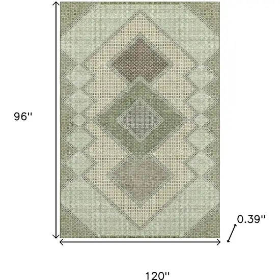 Green And Gray Geometric Washable Area Rug With UV Protection Photo 9