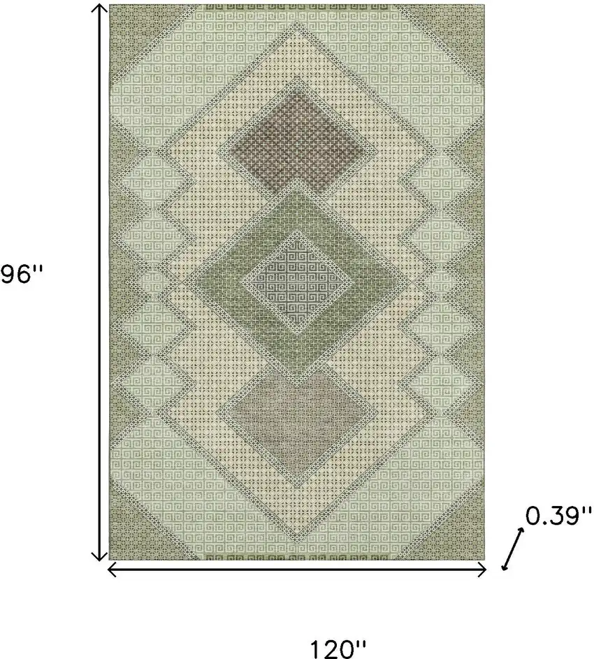Green And Gray Geometric Washable Area Rug With UV Protection Photo 9