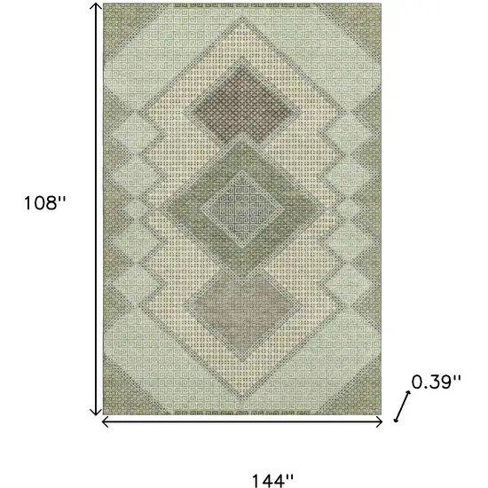 Green And Gray Geometric Washable Area Rug With UV Protection Photo 9