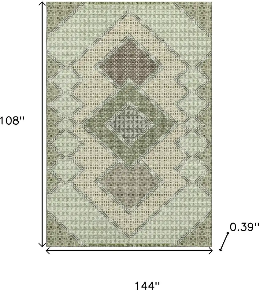 Green And Gray Geometric Washable Area Rug With UV Protection Photo 9