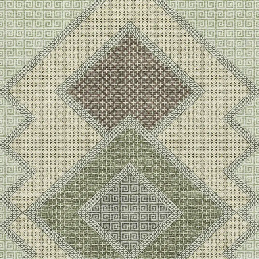 Green And Gray Geometric Washable Area Rug With UV Protection Photo 4