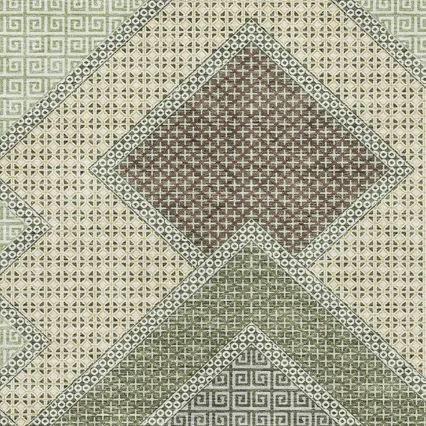Green And Gray Geometric Washable Area Rug With UV Protection Photo 3