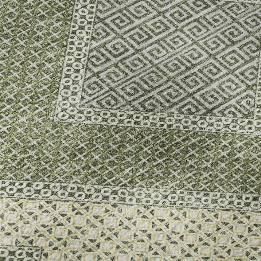 Green And Gray Geometric Washable Area Rug With UV Protection Photo 8