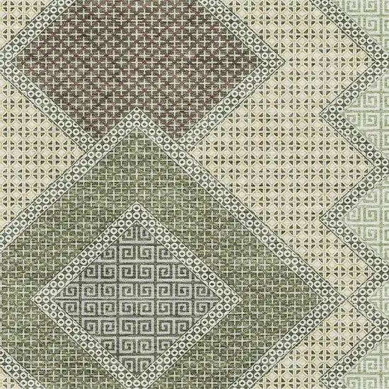 Green And Gray Geometric Washable Area Rug With UV Protection Photo 3