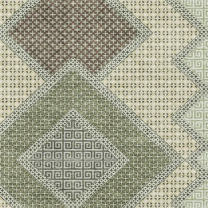 Green And Gray Geometric Washable Area Rug With UV Protection Photo 3