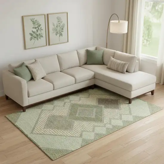 Green And Gray Geometric Washable Area Rug With UV Protection Photo 2