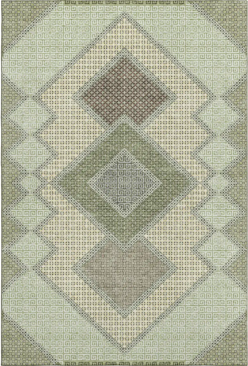 Green And Gray Geometric Washable Area Rug With UV Protection Photo 1