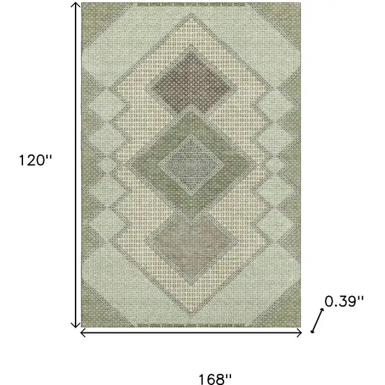 Green And Gray Geometric Washable Area Rug With UV Protection Photo 9