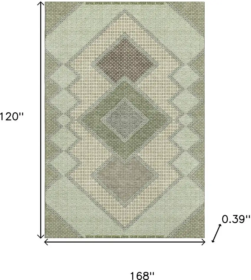 Green And Gray Geometric Washable Area Rug With UV Protection Photo 9