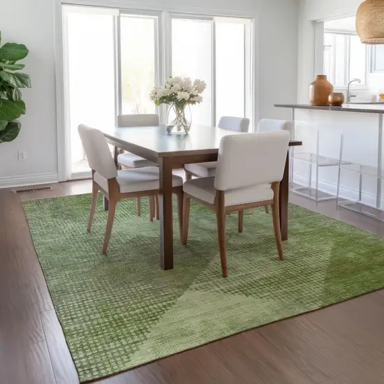 Green And Gray Geometric Washable Indoor Outdoor Area Rug Photo 9