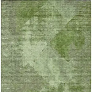 Photo of Green And Gray Geometric Washable Indoor Outdoor Area Rug