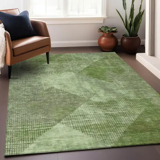Green And Gray Geometric Washable Indoor Outdoor Area Rug Photo 8