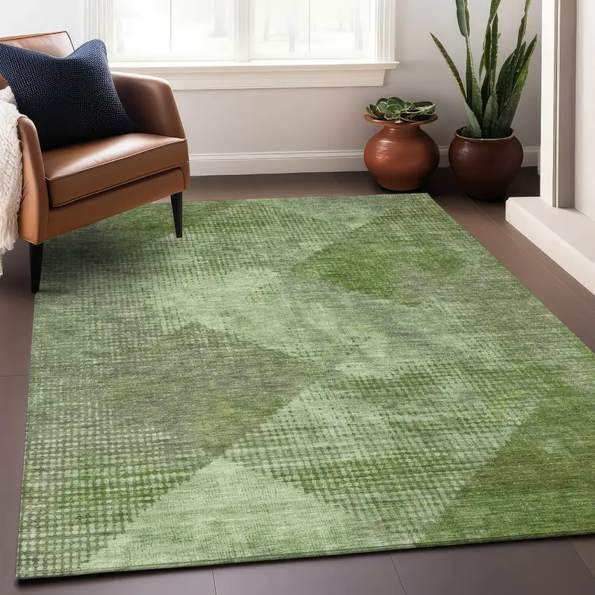 Green And Gray Geometric Washable Indoor Outdoor Area Rug Photo 8
