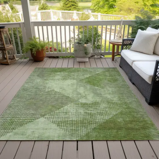 Green And Gray Geometric Washable Indoor Outdoor Area Rug Photo 7