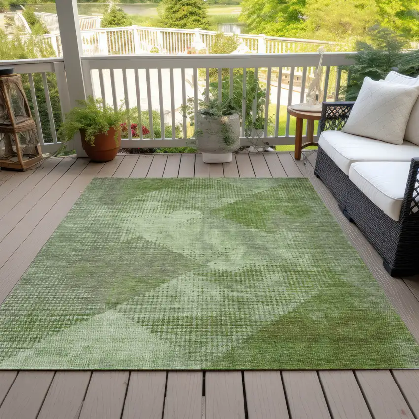 Green And Gray Geometric Washable Indoor Outdoor Area Rug Photo 7