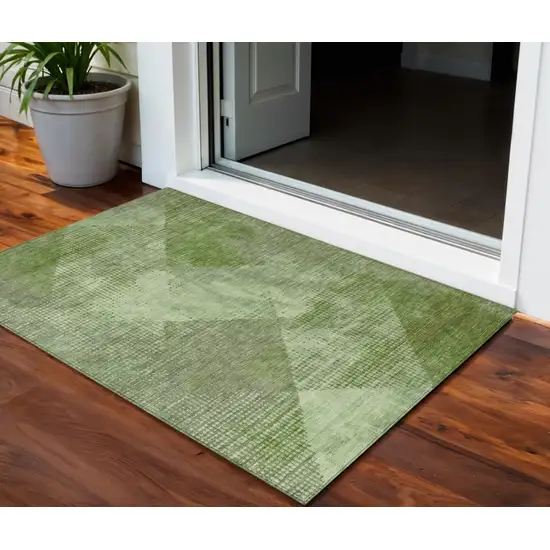 Green And Gray Geometric Washable Indoor Outdoor Area Rug Photo 1