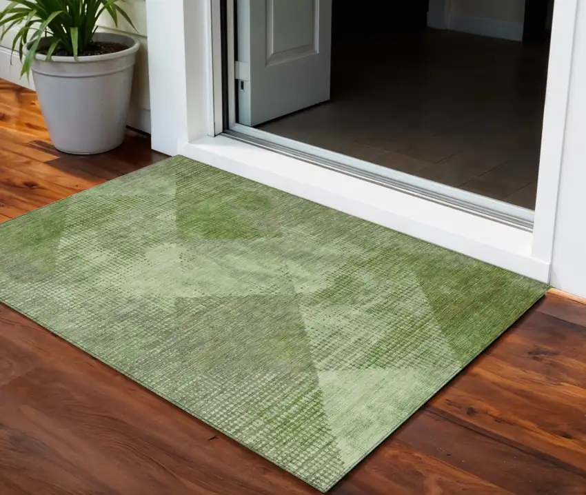 Green And Gray Geometric Washable Indoor Outdoor Area Rug Photo 1