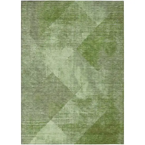 Green And Gray Geometric Washable Indoor Outdoor Area Rug Photo 2