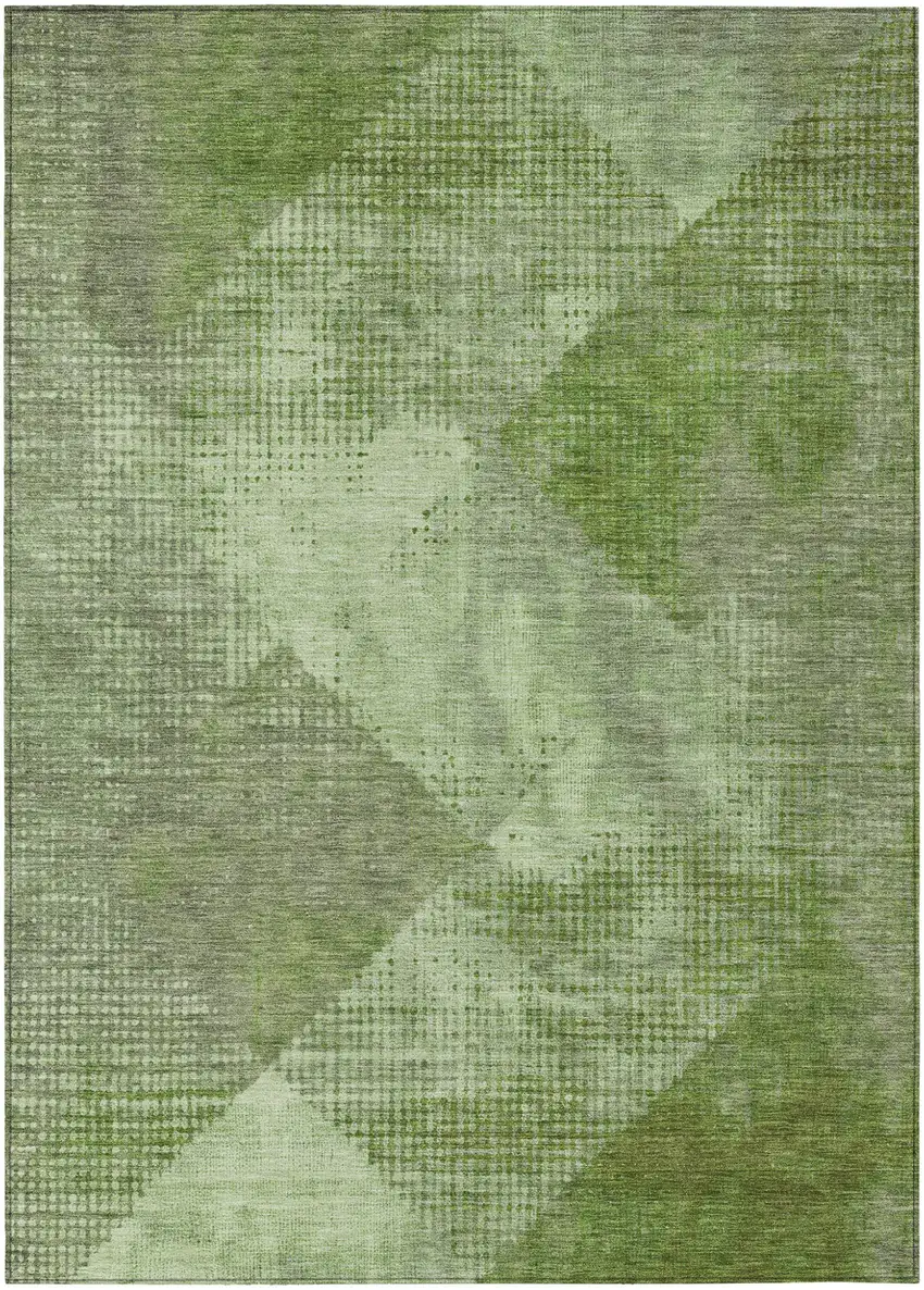 Green And Gray Geometric Washable Indoor Outdoor Area Rug Photo 2