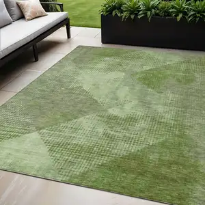 Photo of Green And Gray Geometric Washable Indoor Outdoor Area Rug