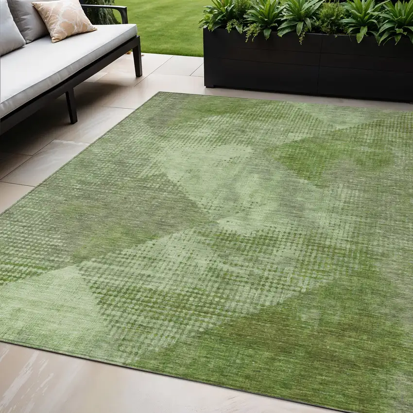 Green And Gray Geometric Washable Indoor Outdoor Area Rug Photo 1