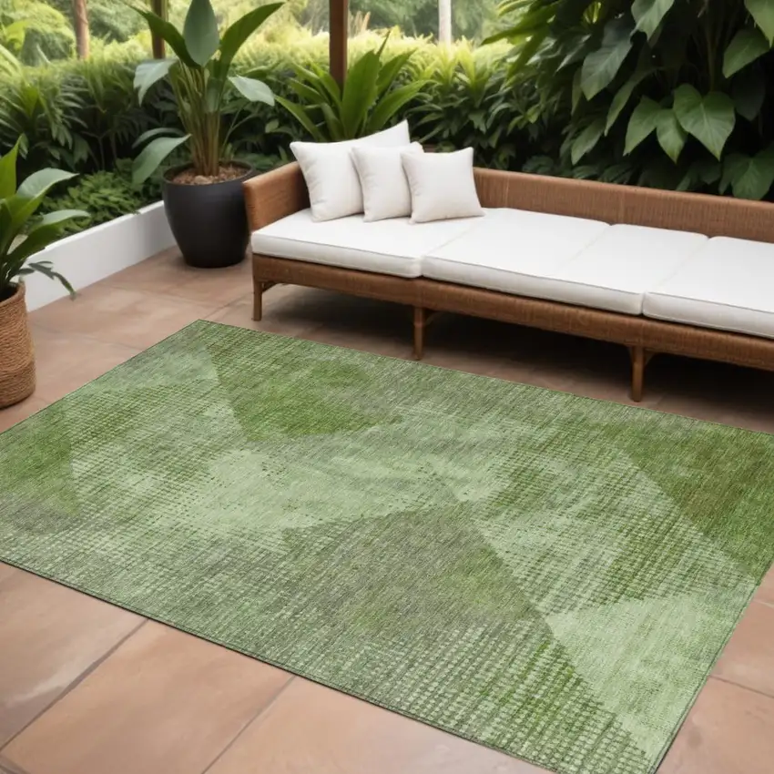 Green And Gray Geometric Washable Indoor Outdoor Area Rug Photo 1