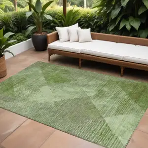 Photo of Green And Gray Geometric Washable Indoor Outdoor Area Rug