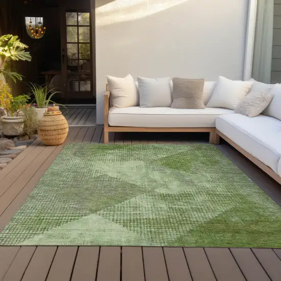 Green And Gray Geometric Washable Indoor Outdoor Area Rug Photo 9