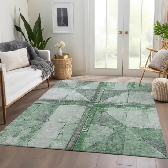 Green And Gray Geometric Washable Indoor Outdoor Area Rug Photo 7