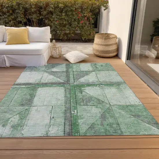 Green And Gray Geometric Washable Indoor Outdoor Area Rug Photo 8