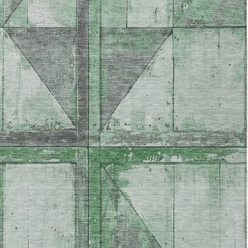 Green And Gray Geometric Washable Indoor Outdoor Area Rug Photo 4