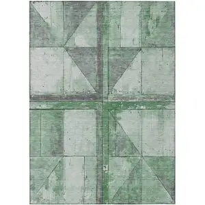 Photo of Green And Gray Geometric Washable Indoor Outdoor Area Rug