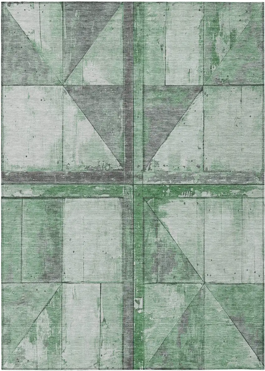 Green And Gray Geometric Washable Indoor Outdoor Area Rug Photo 1