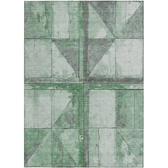 Green And Gray Geometric Washable Indoor Outdoor Area Rug Photo 3