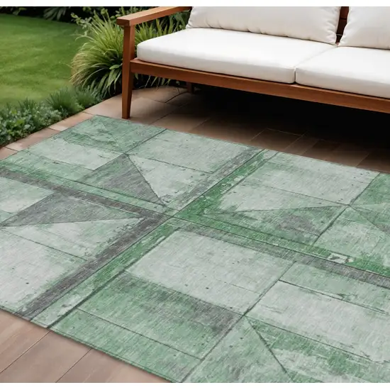 Green And Gray Geometric Washable Indoor Outdoor Area Rug Photo 2