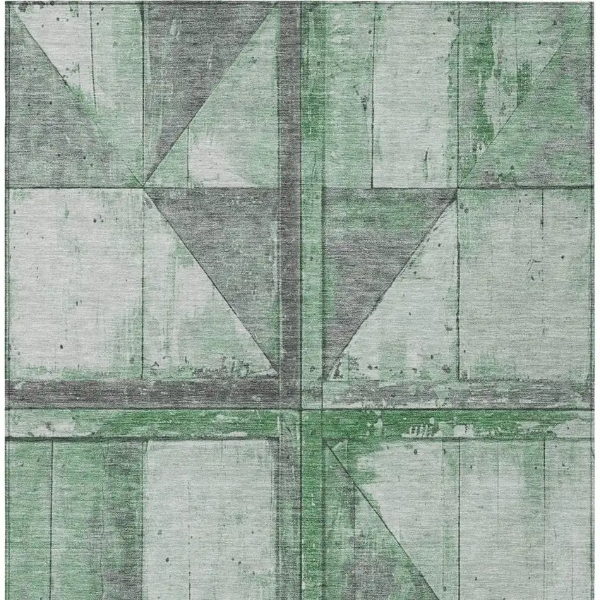 Green And Gray Geometric Washable Indoor Outdoor Area Rug Photo 3