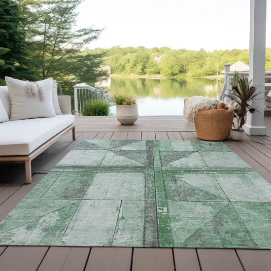 Green And Gray Geometric Washable Indoor Outdoor Area Rug Photo 5