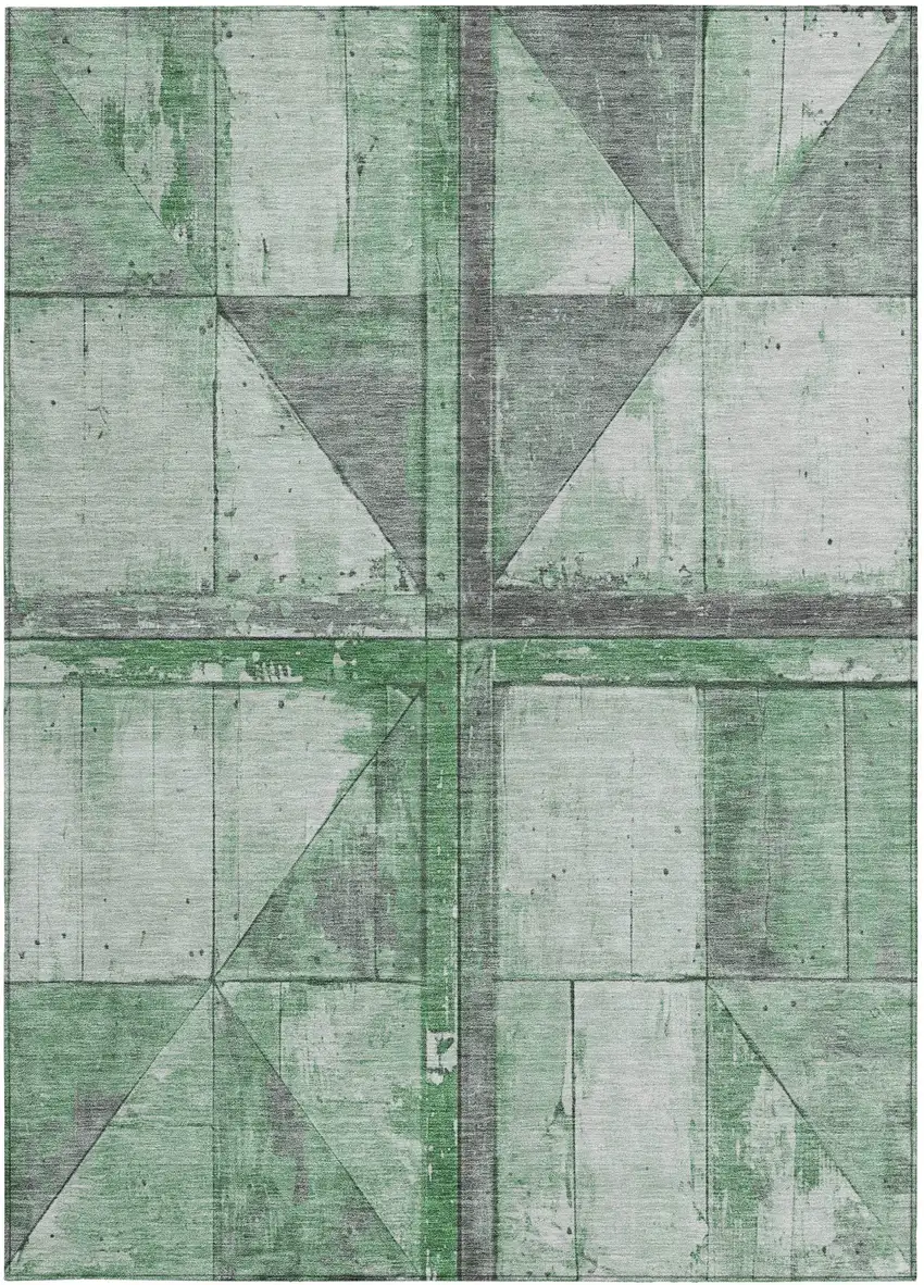 Green And Gray Geometric Washable Indoor Outdoor Area Rug Photo 4