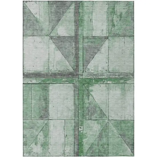 Green And Gray Geometric Washable Indoor Outdoor Area Rug Photo 1