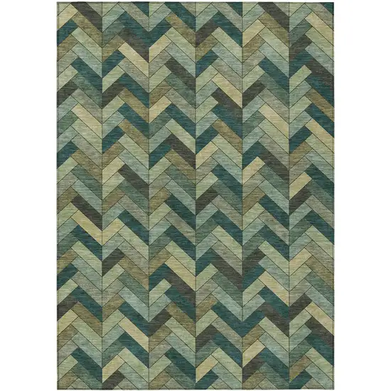 Green And Gray Geometric Washable Indoor Outdoor Area Rug Photo 2