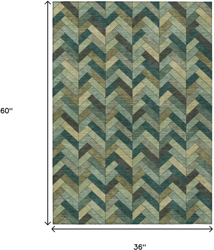 Green And Gray Geometric Washable Indoor Outdoor Area Rug Photo 3