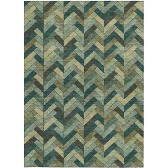 Green And Gray Geometric Washable Indoor Outdoor Area Rug Photo 4