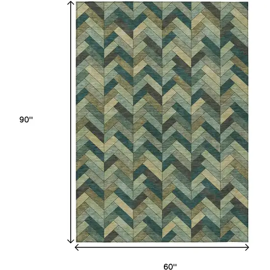 Green And Gray Geometric Washable Indoor Outdoor Area Rug Photo 3