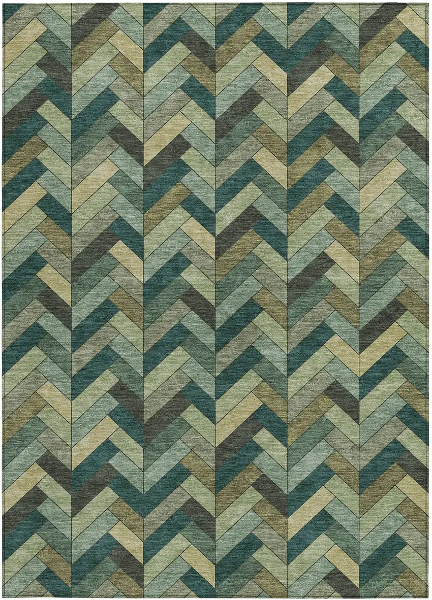 Green And Gray Geometric Washable Indoor Outdoor Area Rug Photo 4