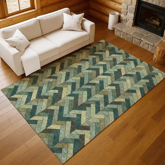 Green And Gray Geometric Washable Indoor Outdoor Area Rug Photo 8