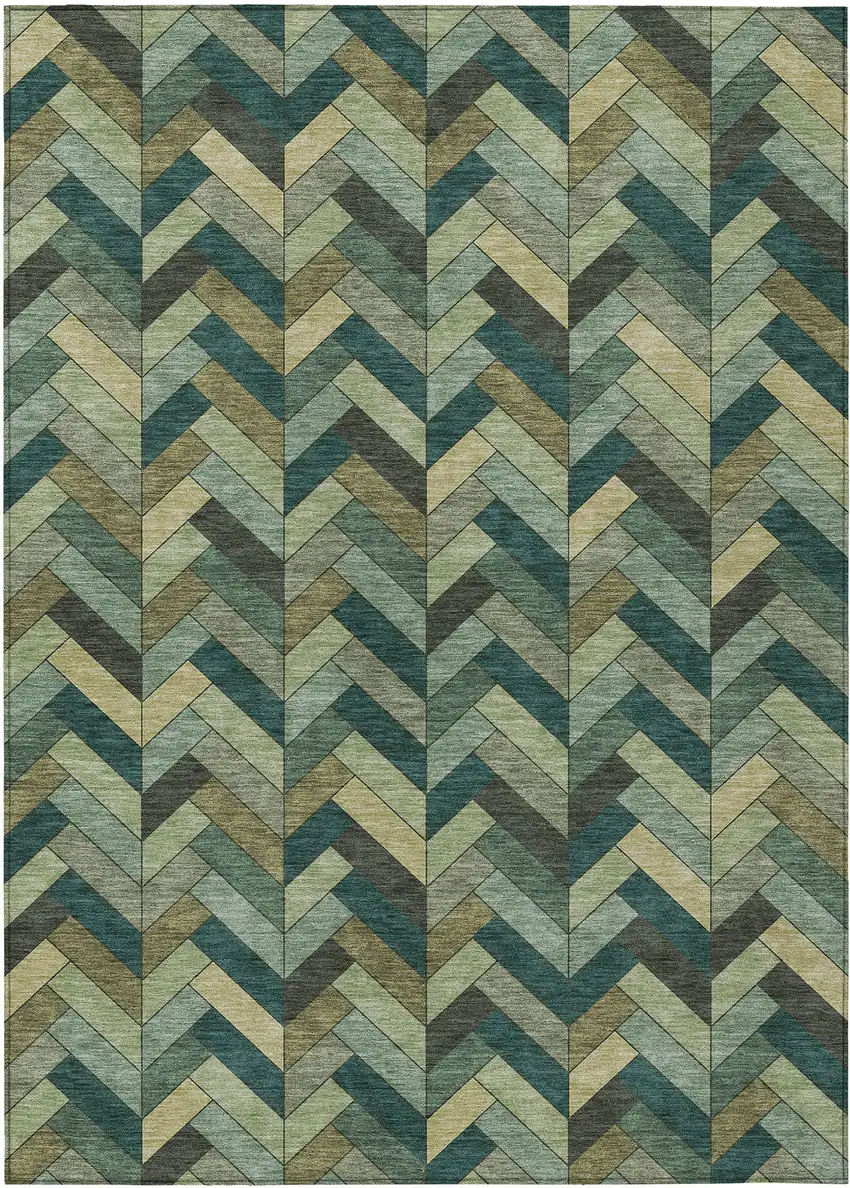Green And Gray Geometric Washable Indoor Outdoor Area Rug Photo 2
