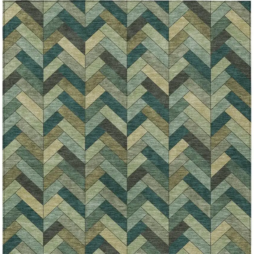 Green And Gray Geometric Washable Indoor Outdoor Area Rug Photo 4