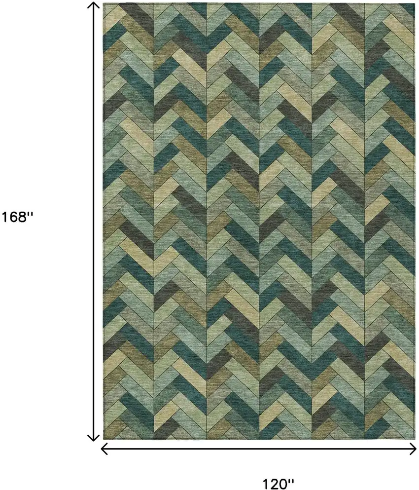 Green And Gray Geometric Washable Indoor Outdoor Area Rug Photo 3