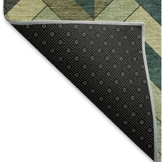 Green And Gray Geometric Washable Indoor Outdoor Area Rug Photo 7