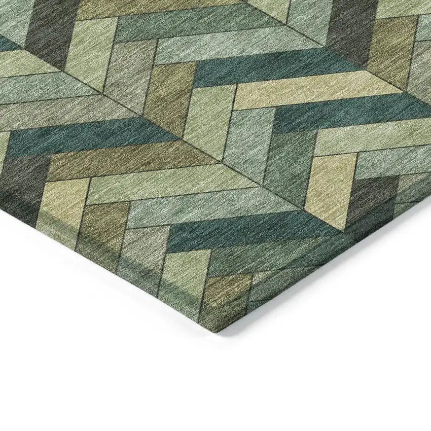 Green And Gray Geometric Washable Indoor Outdoor Area Rug Photo 6